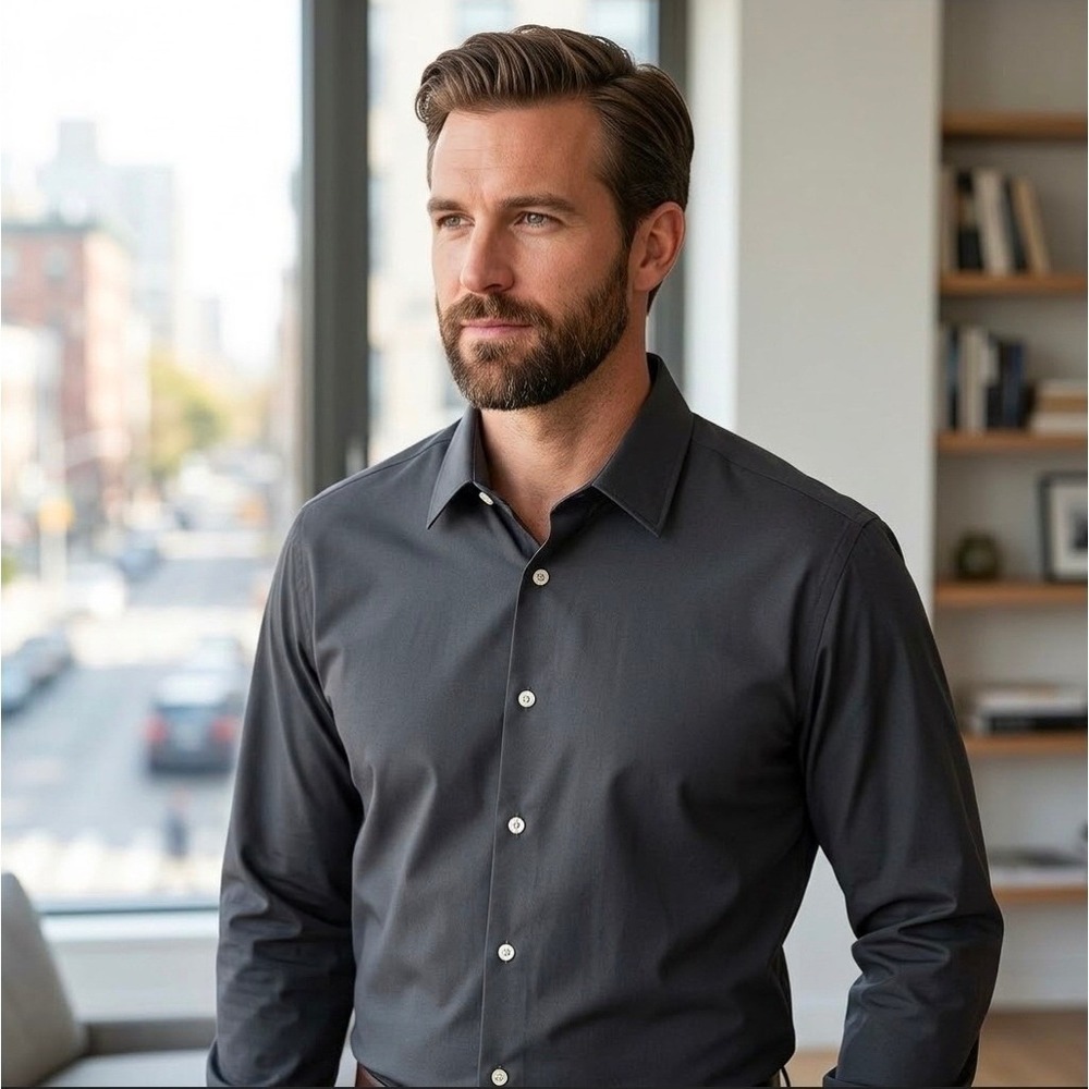 Haggar Mens Smart Wash Performance Slim Fit Dress Shirt Black 17-17.5 32/33 New